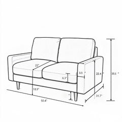 2 Seat Loveseat Sofa, Loose Back Cushion For Living Room