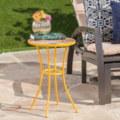Outdoor Side Table With Tile Mosaic Table Top - Yellow
