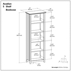 Acadian - 5 Shelf Bookcase, Handcrafted