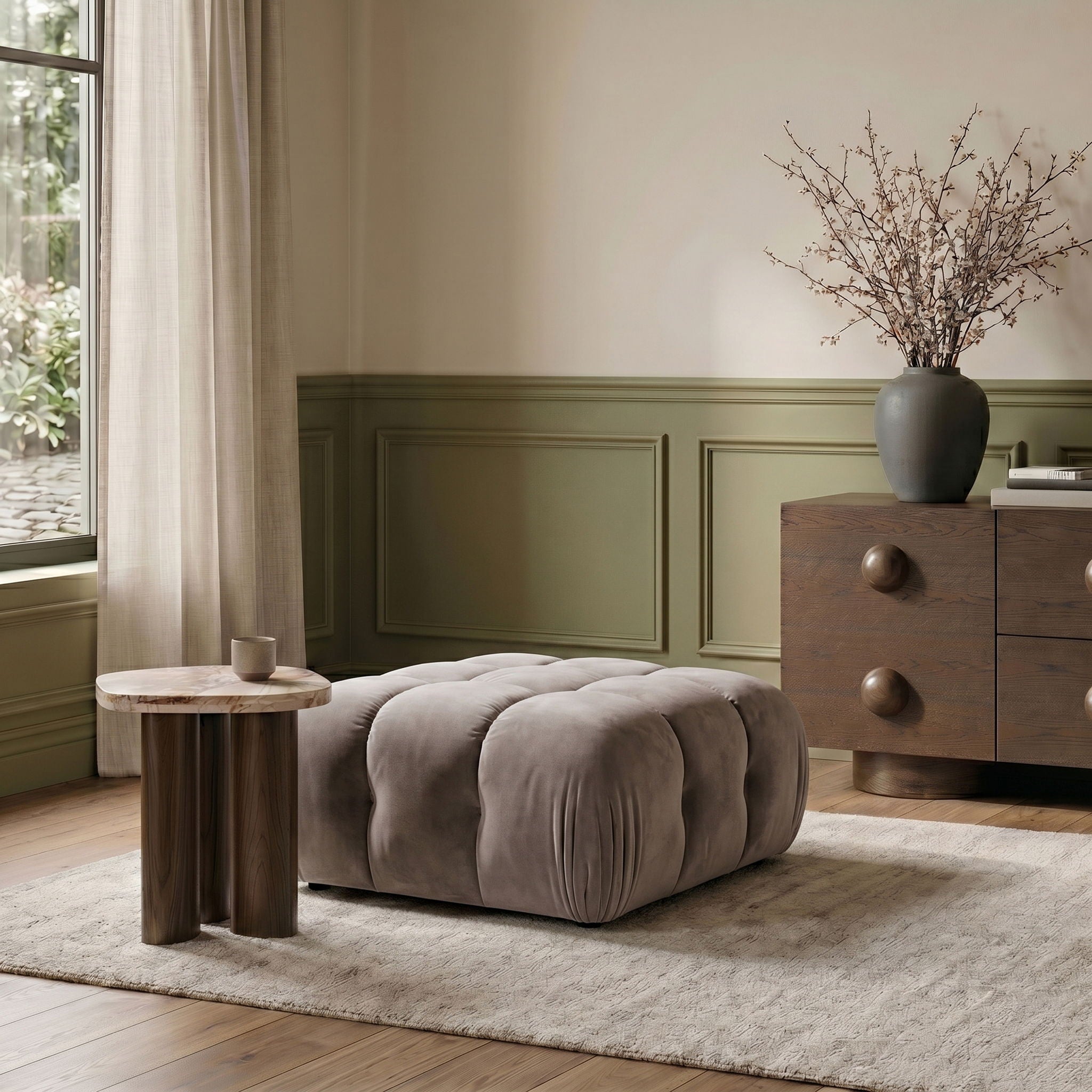 Orin - Velvet Performance Fabric Upholstered Modular Ottoman