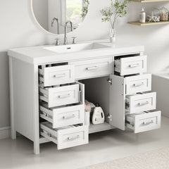 Bathroom Vanity With Sink, 2 Doors 8 Drawers, Soft Close System, Classic Design