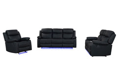 U6026 - 3 Piece Living Room Set (72A Reclining Sofa, Console Reclining Loveseat With LED And Speaker, Glider Recliner) - Black