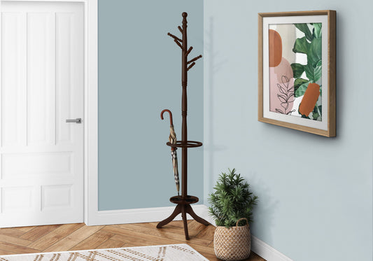 Free Standing Coat Rack 6 Hooks For Entryway With Umbrella Holder - Cherry