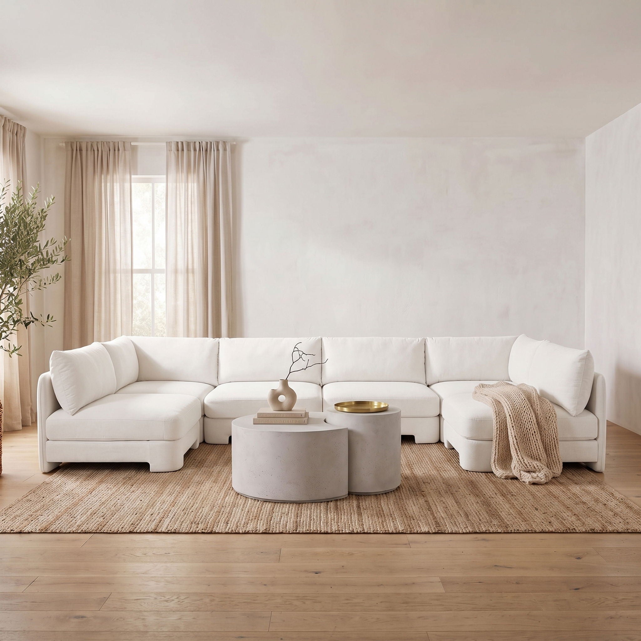 Hammond - Velvet Performance Fabric Upholstered 6 Piece U-Shaped Armless Sectional