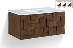 Leonardo - Engineered Stone And Solid Wood 24" Wall Mounted Bathroom Vanity