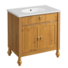 Bathroom Vanity With Seashell Resin Sink, Flip Up Storage, Soft Close Doors - Brown