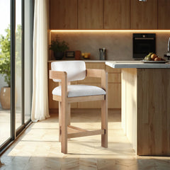 Sacha - Linen Stool With Natural Base