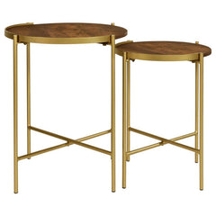 Malka - 2 Piece Round Wood Nesting Table - Dark Brown And Gold